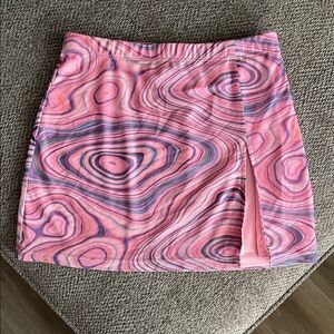 White Fox Pink Marble-Print Mini Skirt with Front Slit